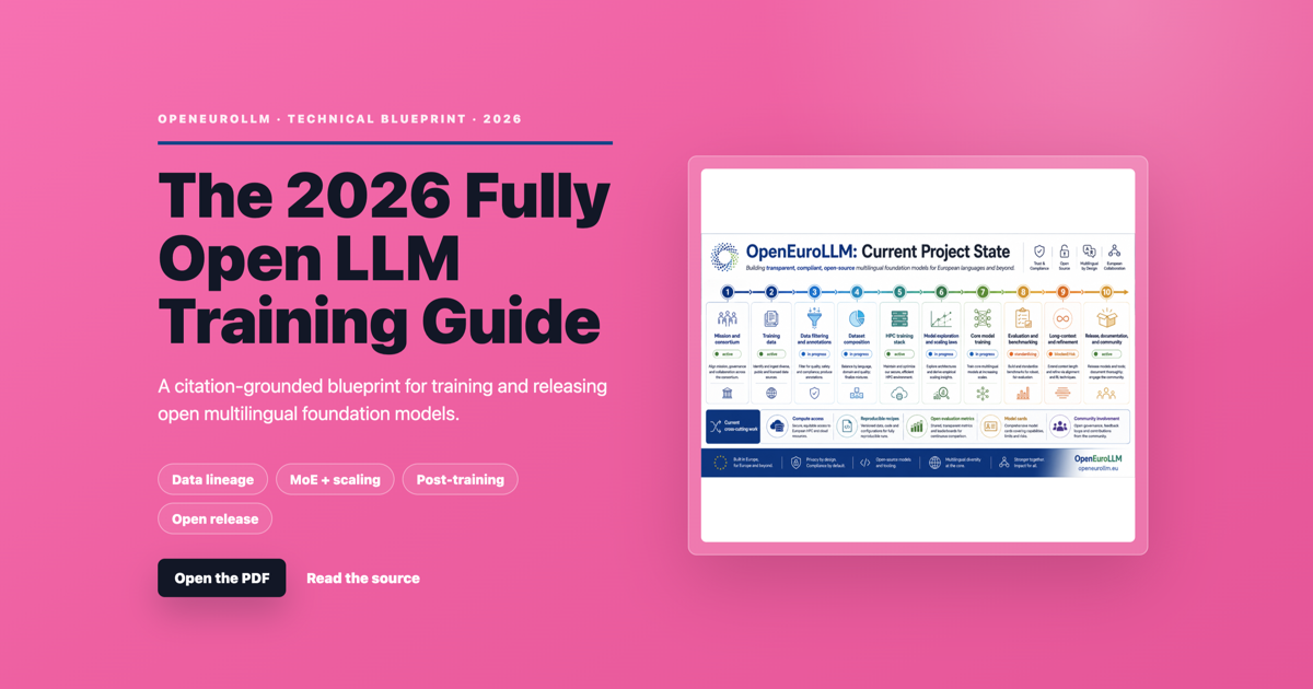 Shock-pink cover for the 2026 Fully Open LLM Training Guide